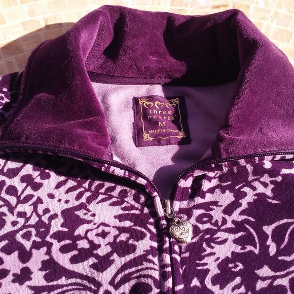 Y2K Jacket Graphic Floral Velour Sz-M/L Pockets - Picture 6 of 9